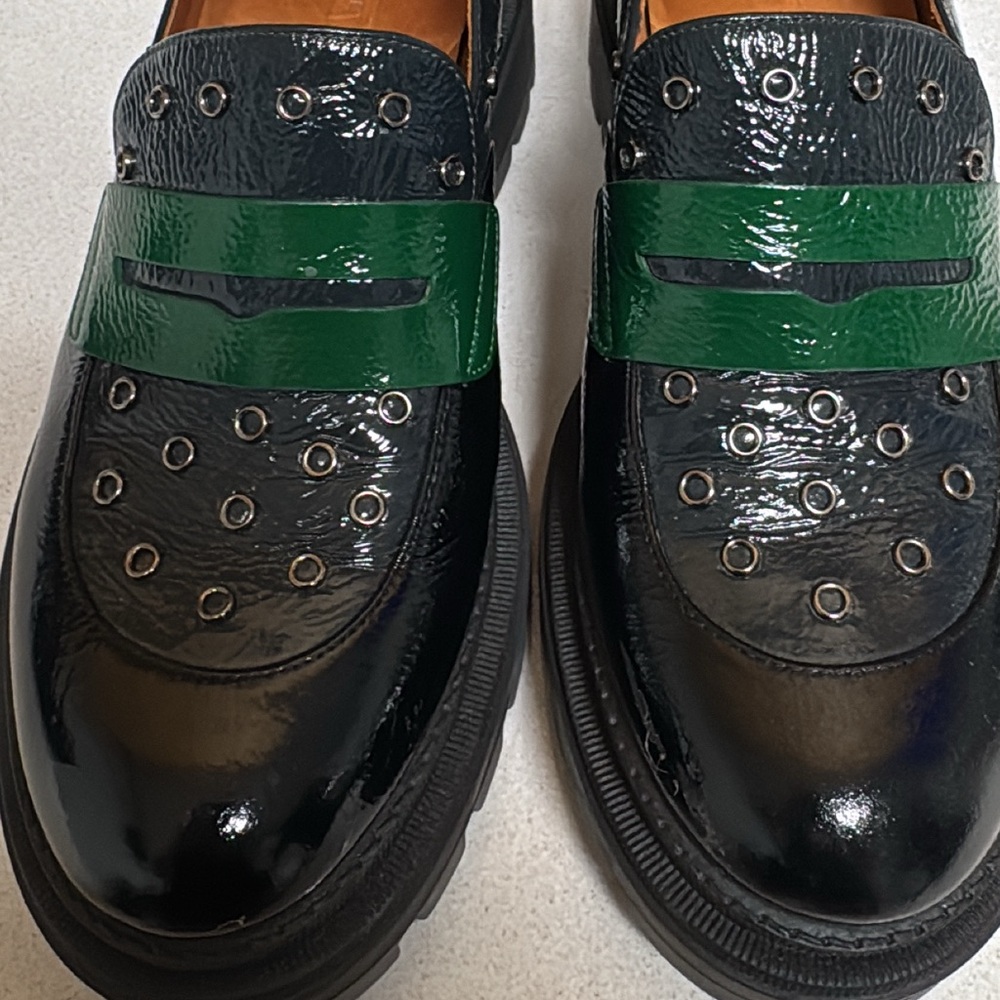 Chie Mihara Wylow Leather Chunky Sole Loafers, Black/Green - Picture 8 of 8